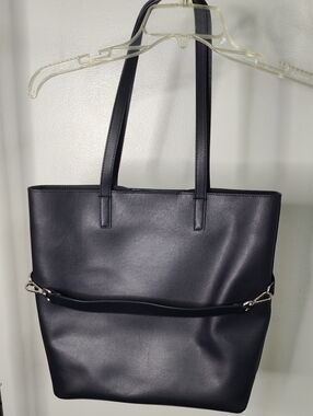 Away Navy Smooth Leather Tote with Silver Accents